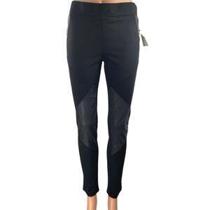 NEW Sapphire Ink Black Faux Leather Trim High Rise Skinny Trousers Pants Size M